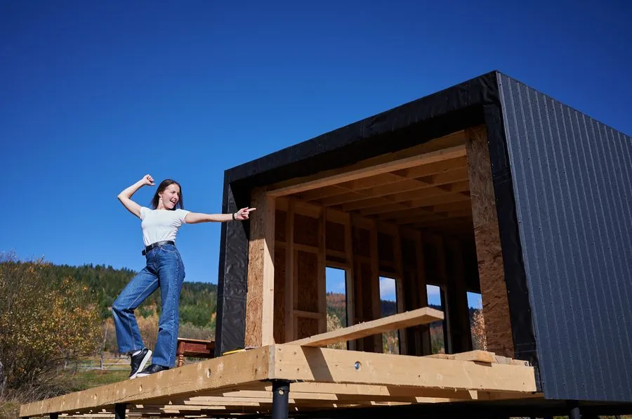 Prefab home at the framing stage